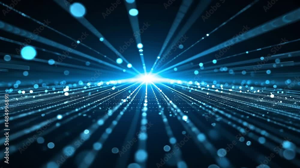 Poster dynamic blue light rays radiating from center creating a futuristic background