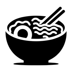 "Vector Icon Of Ramen: A Minimal Pictogram Depicting A Hot Bowl Of Soup And Noodles With Chopsticks, Capturing The Essence Of Delicious Street Food."