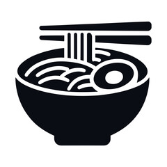 "Vector Icon Of Ramen: A Minimal Pictogram Depicting A Hot Bowl Of Soup And Noodles With Chopsticks, Capturing The Essence Of Delicious Street Food."