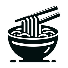 "Ramen Icon Vector: A Stylish Pictogram Of A Steaming Bowl Of Noodles With Chopsticks, Perfectly Representing Asian Food Culture In A Clean Design."