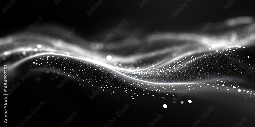 Poster abstract wavy particle surface glowing in monochromatic black and white visuals for graphic design p