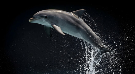 Obraz premium Dolphin Jumping Out of Water on Dark Background