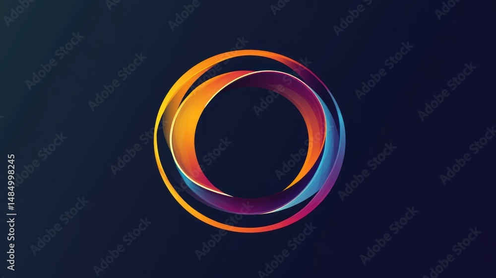 Poster abstract colorful gradient circles on dark backdrop, vector design.