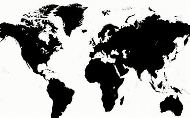 Black and White World Map with Continents Outlined
