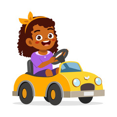 Happy Little Girl Driving a Toy Car with a Big Smile on Her Face Illustration