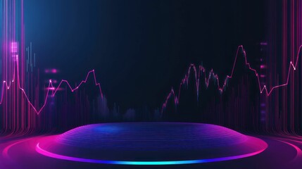 Abstract stock market chart background in blue and purple tones.