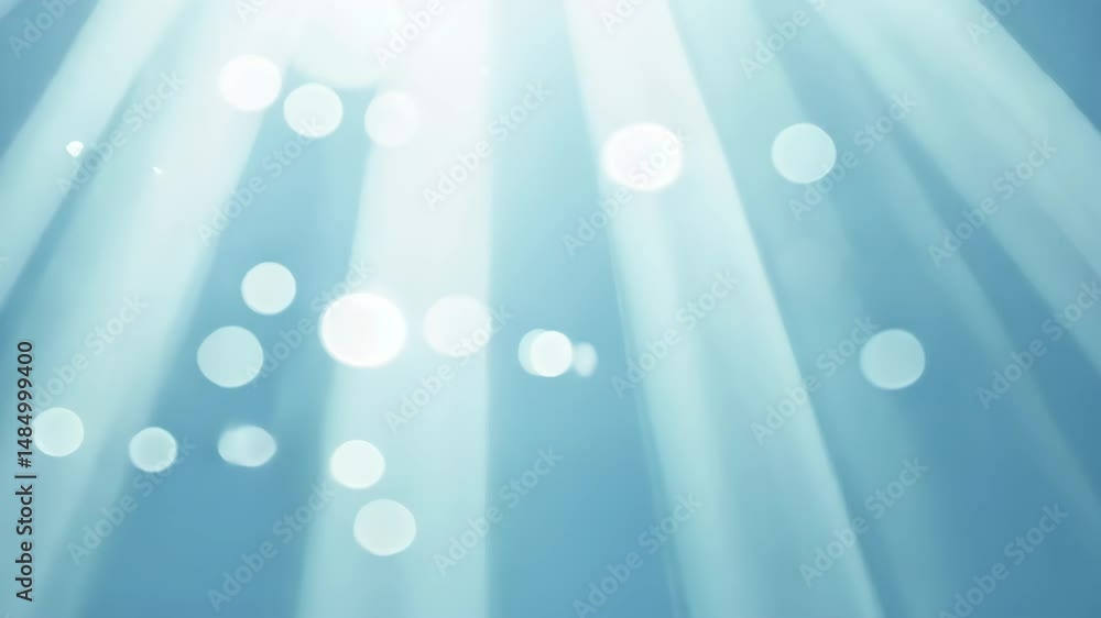 Poster tranquil blue water background with soft rays of light and gentle bokeh effect