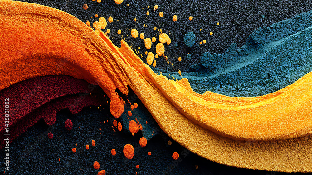 Poster abstract wavy sand dunes multicolored layers with splatters on textured surface artistic background 