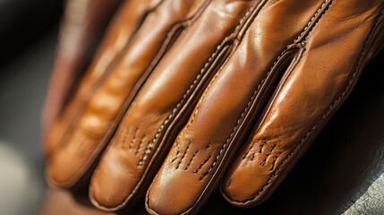 A pair of classic leather gloves with detailed stitching visible.
