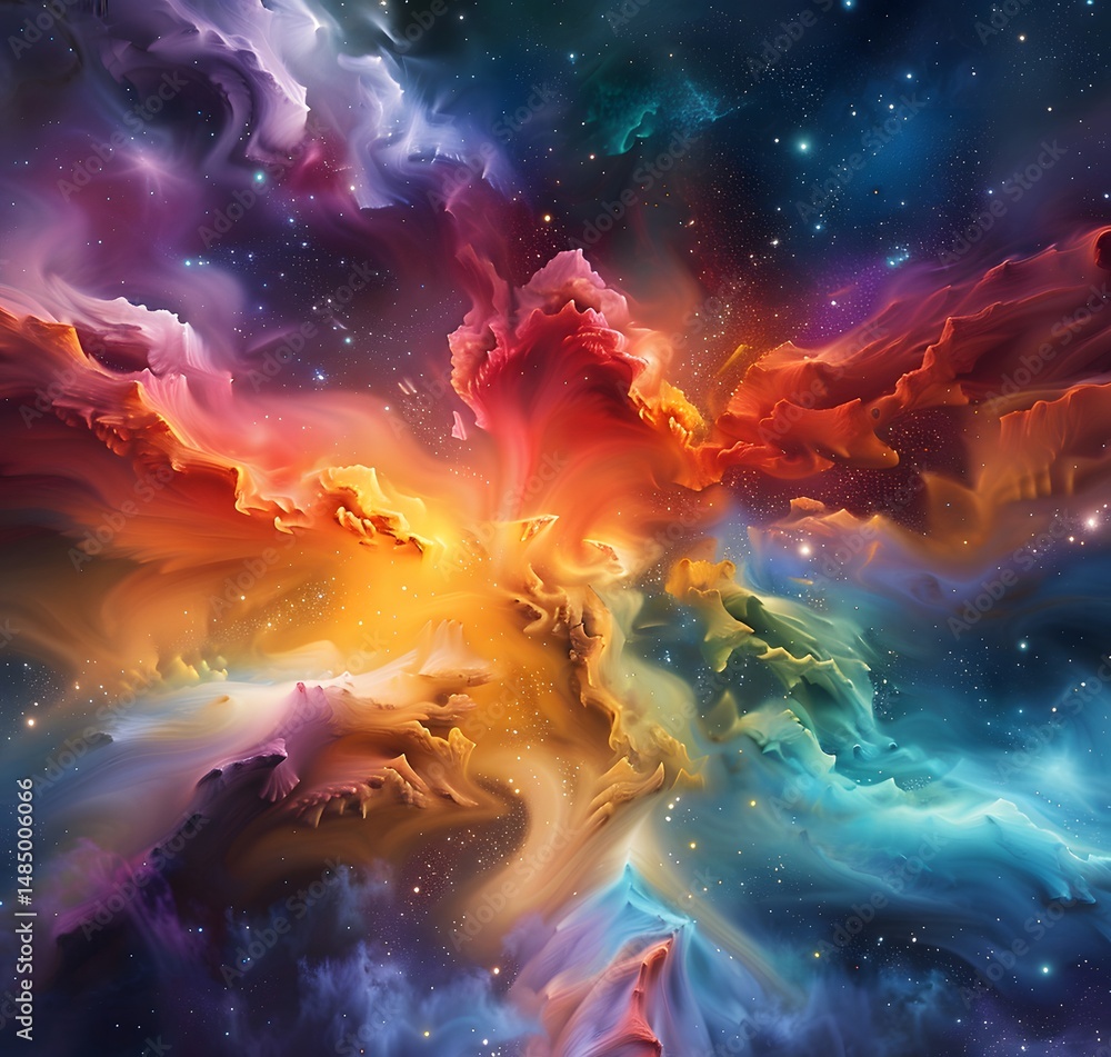 Poster cosmic canvas: abstract nebula with a palette of vibrant colors