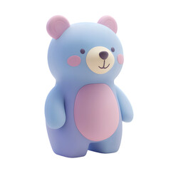 Naklejka premium Three-dimensional, light blue teddy bear with pink accents, presented in a cheerful, cartoonish style.
