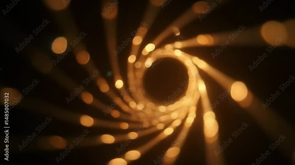 Poster spiral light pattern in dark space with bright circular lights and smooth motion effect