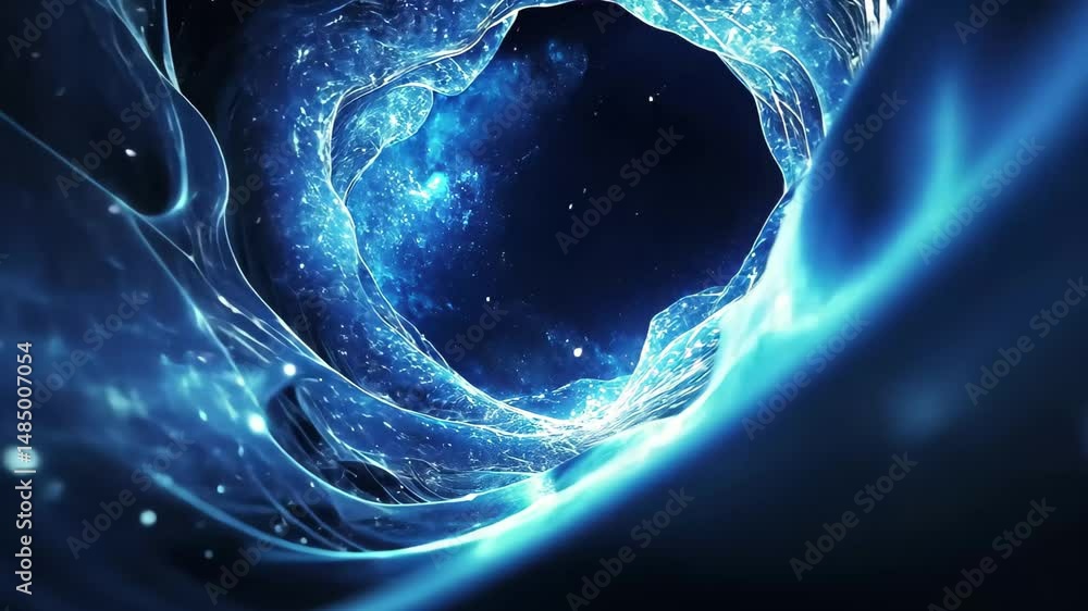 Poster explore mesmerizing blue wormhole with deep space elements and abstract designs in futuristic enviro
