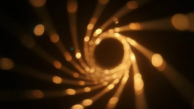 Spiral Light Pattern in Dark Space with Bright Circular Lights and Smooth Motion Effect