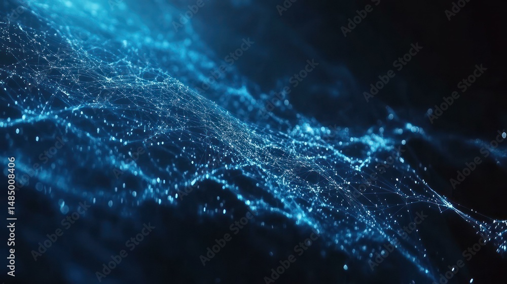 Poster abstract blue network of connected dots and lines in a dark atmosphere