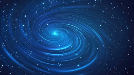 Abstract swirling blue galaxy with stars in outer space illustration.