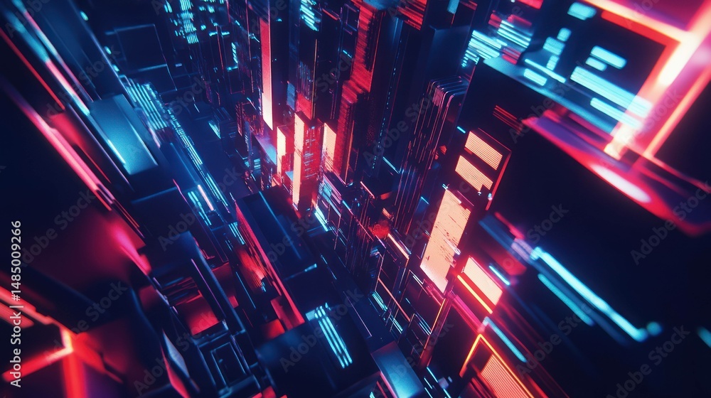Poster futuristic abstract background with neon glowing elements.