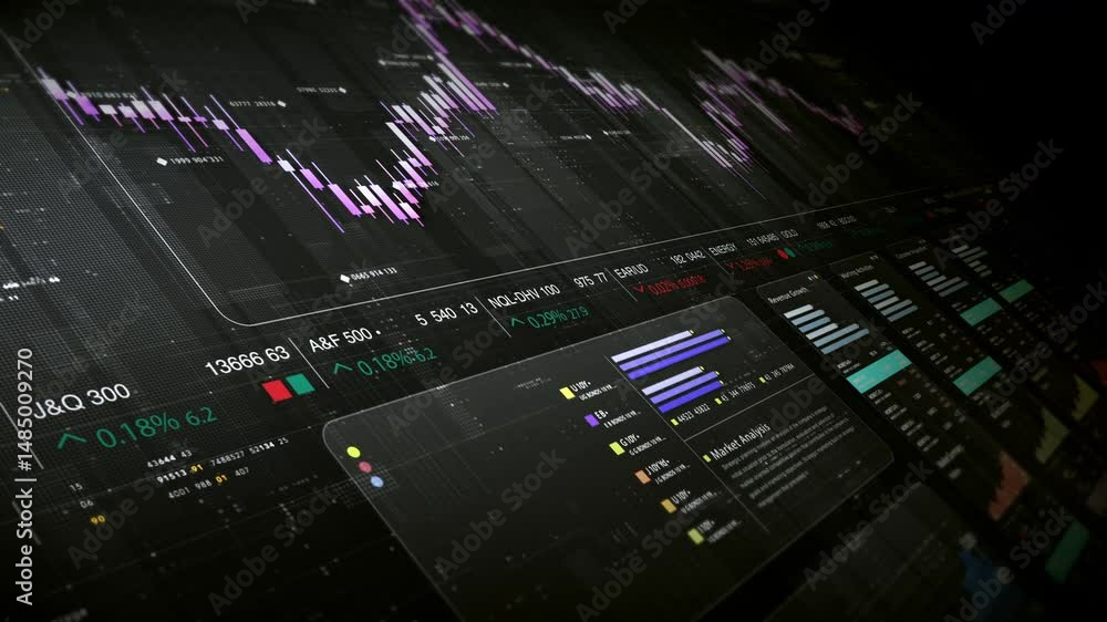 Leinwandbilder Dynamic data visuals for business info graphics, animated charts, and data-driven insights for a business meeting mock-up. Explore the world of trading, stock exchanges, and crypto