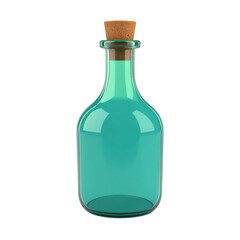 Isolated bottle of green liquid with cork stopper on black background product visualization