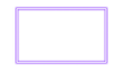Violet purple neon rectangle shape frame. Vivid glowing lavender border isolated on transparent background. Shine glow light electric purple neon sign Banner, Mockup, presentation, Design element, PNG