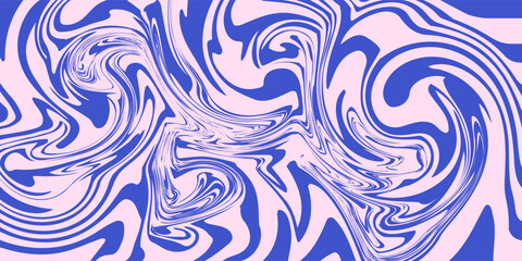 Obraz premium Abstract background pattern with colorful waves. Psychedelic groovy trippy y2k retro seamless pattern in blue and pink colors. Wavy and swirled brush strokes liquid background for packaging design