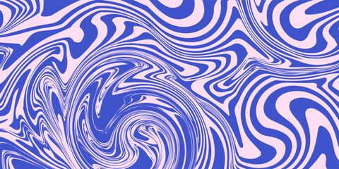 Abstract background pattern with colorful waves. Psychedelic groovy trippy y2k retro seamless pattern in blue and pink colors. Wavy and swirled brush strokes liquid background for packaging design
