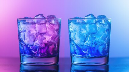 Color-changing cocktail shown in two phases, before and after mixing.
