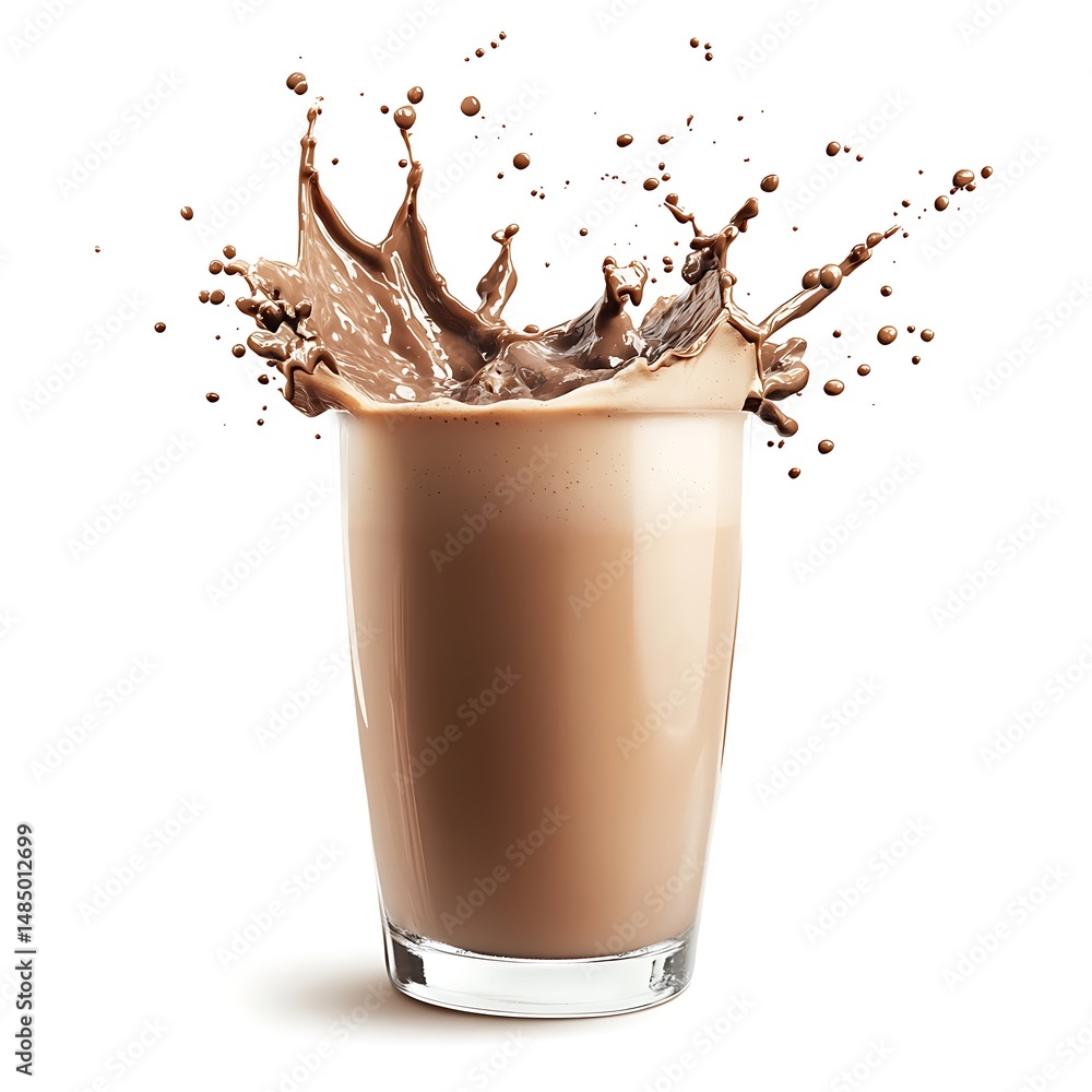 Poster delicious chocolate milk splash: a refreshing splash of chocolate milk erupts dynamically from a sle