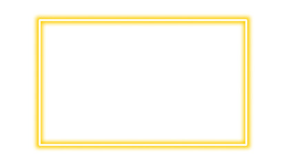 Gold neon rectangle shape frame. Vivid glowing yellow border isolated on transparent background. Shine glow light electric gold neon sign frame. Banner, Mockup, presentation, Design element, PNG 