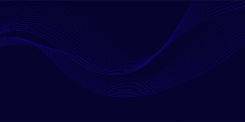 Dark abstract background with glowing wave. Shiny moving lines design element. Modern purple blue gradient flowing wave lines. Futuristic technology concept. Vector illustration