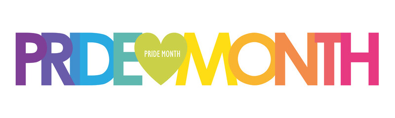 PRIDE MONTH colorful typography banner with rainbow gradient on transparent background