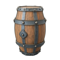 Obraz premium Classic Wooden Barrel with Metal Hoops isolated on transparent white background, clipping path