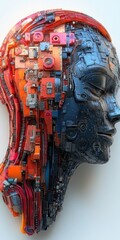 Futuristic Robotic Female Head with Intricate Mechanical Components and Biomorphic Design