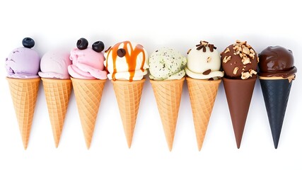 Four Delicious Flavors of Ice Cream in Waffle Cones