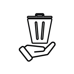 trash bin icon. recycling symbol in hand. sustainability. reuse web icon, eco-friendly, used goods, green energy. Line design style