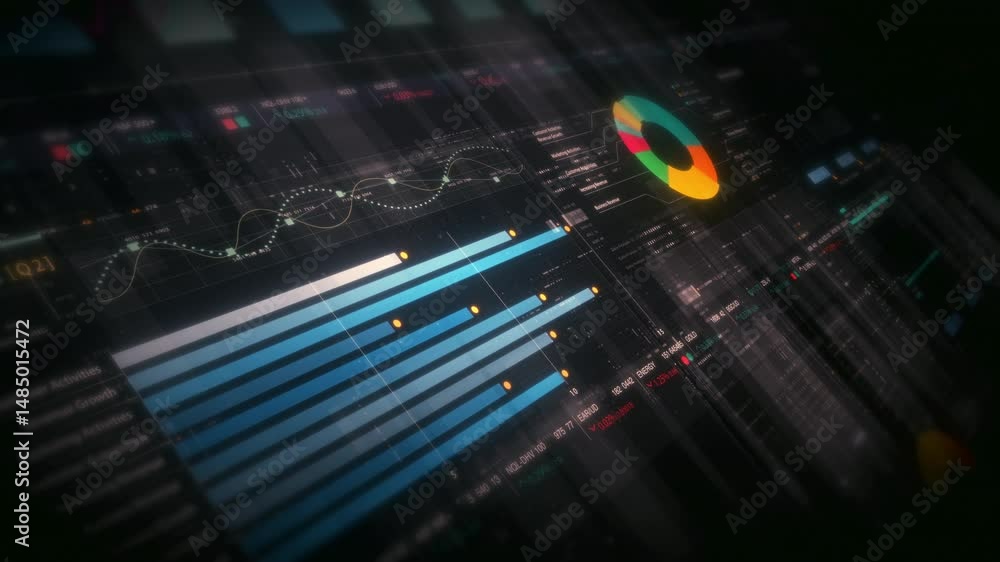 Poster Dynamic data visuals for business info graphics, animated charts, and data-driven insights for a business meeting mock-up. Explore the world of trading, stock exchanges, and crypto