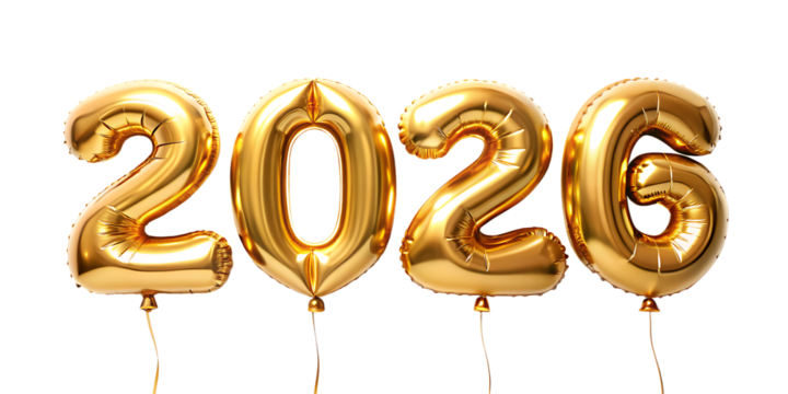 new year 2026 golden balloon isolated on white background