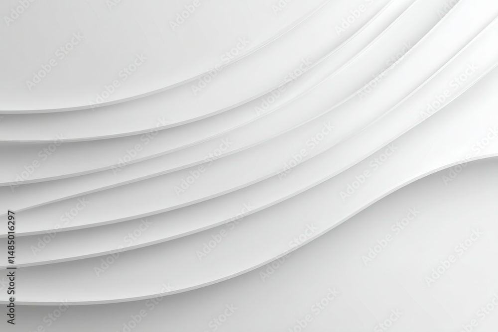 Poster Abstract white lines in layered curves. Simple clean design with subtle shadows. Soft monochrome background ideal for textures and templates.