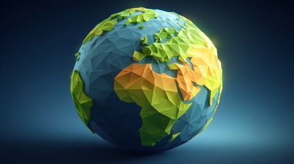 Low Polygonal Earth Globe 3D Model on Dark Background