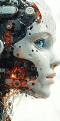 Bionic Woman Profile with Mechanical Parts and Synthetic Skin Showing Futuristic Technologies