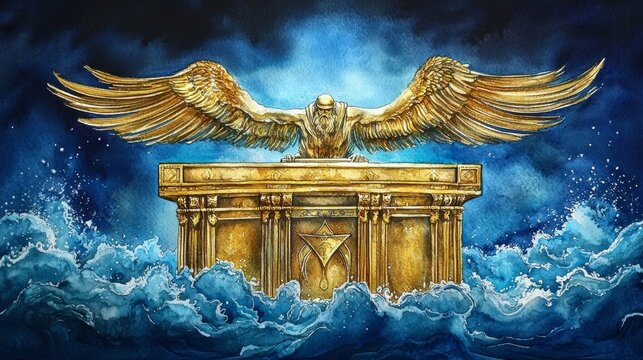 A beautiful watercolor illustration of the Ark of the Covenant.
