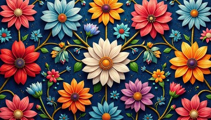 Intricate floral textile design with repeating elements , background, graphic, garden