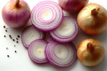 Neatly arranged fresh onions, sliced on a clean white background mockup