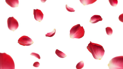 falling red rose petals for valentine or romantic occasion isolated on transparent background