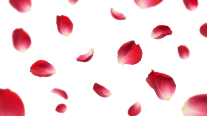 falling red rose petals for valentine or romantic occasion isolated on transparent background