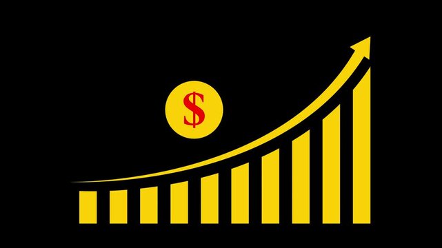 Business growth and success arrow, growing business chart animation with dollar sign. 