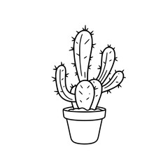 Simple Line Drawing of a Cactus in a Pot Desert Plant Illustration