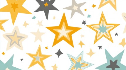 Obraz premium Vector illustration of a seamless pattern with yellow, stars on a white background