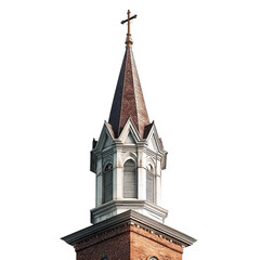 Traditional church steeple with visible cross, isolated on transparent background