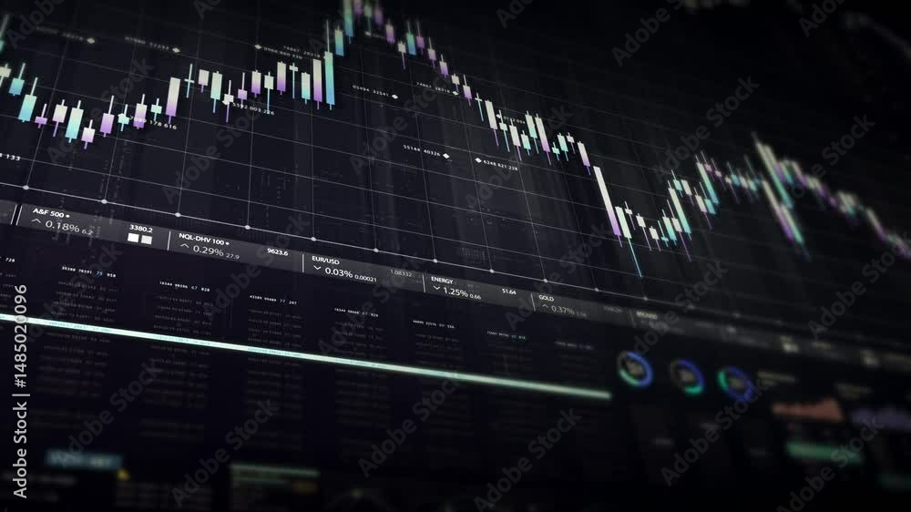 Fototapete Dynamic data visuals for business info graphics, animated charts, and data-driven insights for a business meeting mock-up. Explore the world of trading, stock exchanges, and crypto